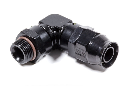 Fitting - Hose End - Real Street - PTFE Hose - 90 Degree - 10 AN Hose to 8 AN Male O-Ring - Aluminum - Black Anodized - Each