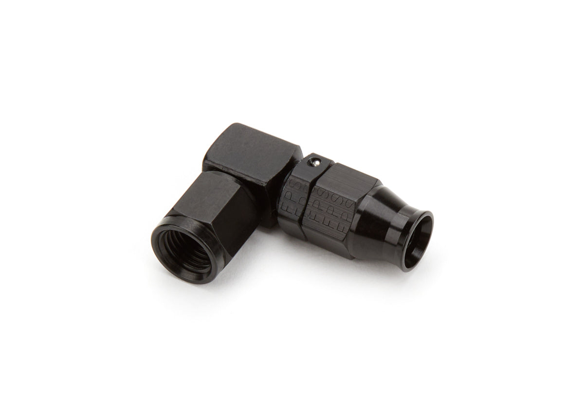 Fitting - Hose End - Real Street - PTFE Hose - 90 Degree - 4 AN Hose to 1/4 in NPT Male O-Ring - Aluminum - Black Anodized - Each