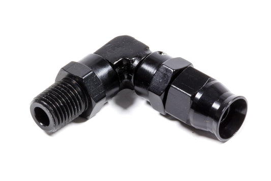 Fitting - Hose End - Real Street - PTFE Hose - 90 Degree - 6 AN Hose to 1/4 in NPT Male O-Ring - Aluminum - Black Anodized - Each