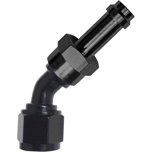 Fitting - Hose End - EZ Street - 45 Degree - 6 AN Hose Barb to 6 AN Female - Aluminum - Black Anodized - Each