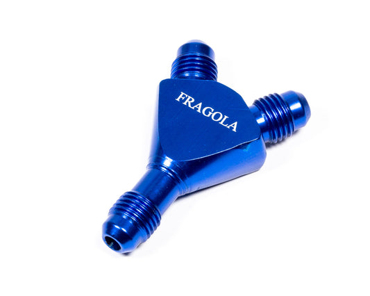 Fitting - Y Block - 4 AN Male Inlet - Dual 4 AN Male Outlets - Aluminum - Blue Anodized - Each