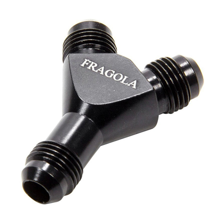 Fitting - Y Block - 6 AN Male Inlet - Dual 4 AN Male Outlets - Aluminum - Black Anodized - Each