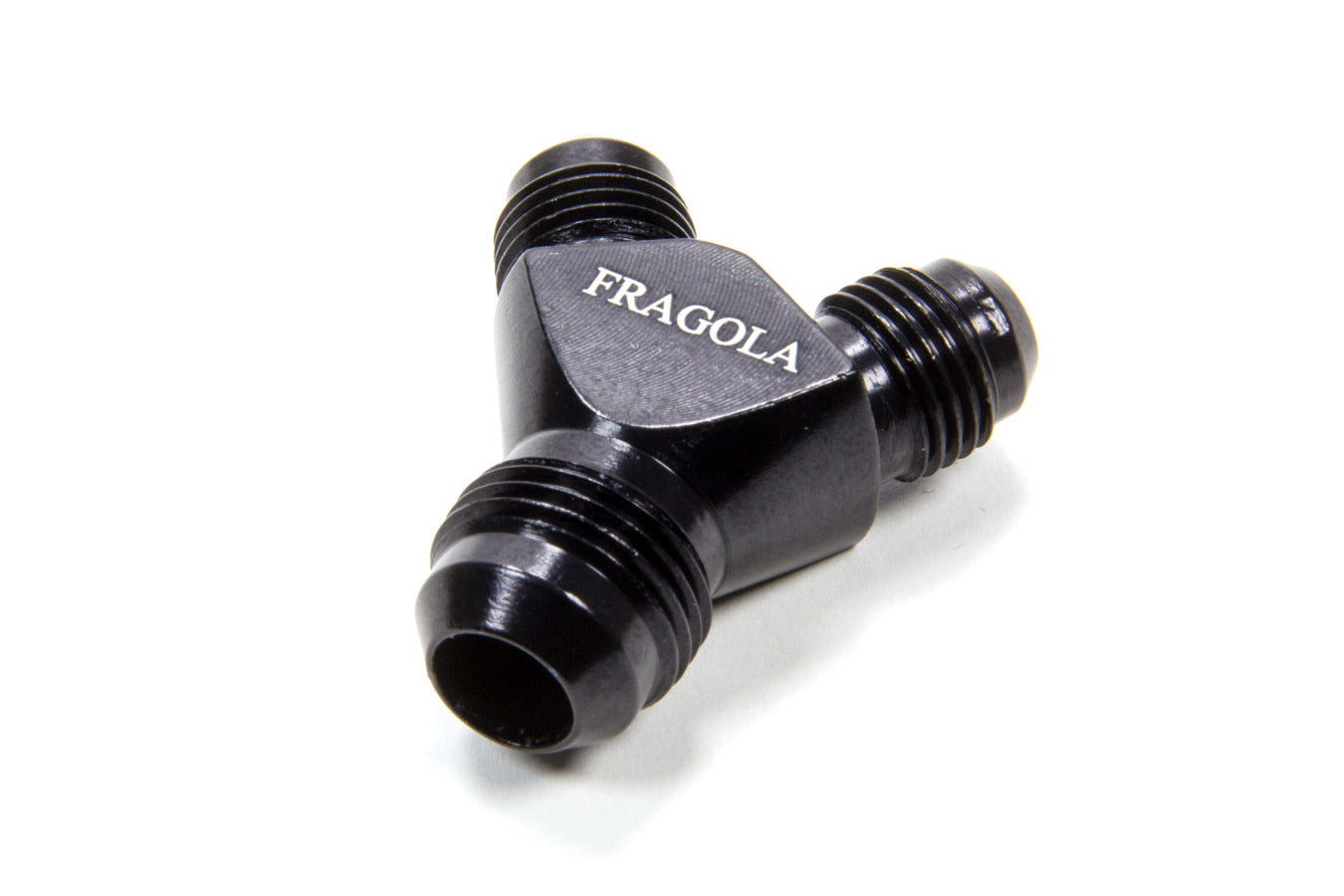 Fitting - Y Block - 8 AN Male Inlet - Dual 6 AN Male Outlets - Aluminum - Black Anodized - Each