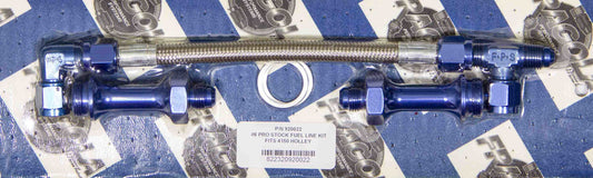 Carburetor Fuel Line - 6 AN Single Male Inlet - 7/8-20 in Dual Outlets - Braided Stainless Hose - Blue / Silver - Holley 4150 - Kit