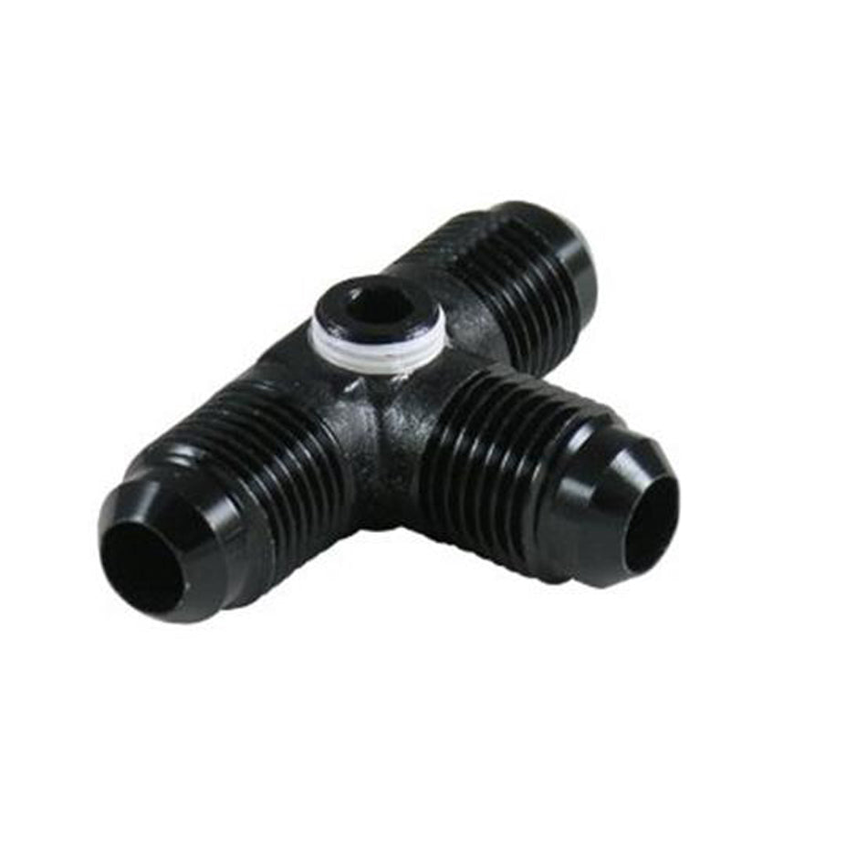 Fitting - Adapter Tee - 8 AN Male x 8 AN Male x 8 AN Male - 1/8 in NPT Female Port - Aluminum - Black Anodized - Each
