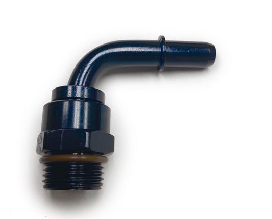 Fitting - Adapter - 90 Degree - 6 AN Male O-Ring to 3/8 in Male Quick Disconnect - Aluminum - Black Anodized - Each