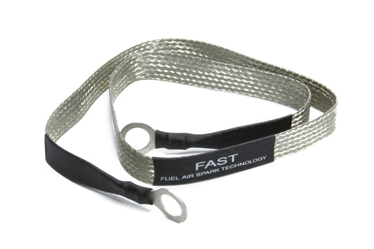 Ground Strap - Flat Braided - 11 Gauge - 24 in Long - Eyelet Terminals - Tin Coated Copper - Natural - Each