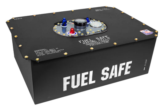 Fuel Cell and Can - Race Safe - 15 gal - 26 x 17.875 x 9.5 in Tall - 6 AN Male Outlet / Return - 8 AN Male Vent - Foam - Steel - Black Powder Coat - Each