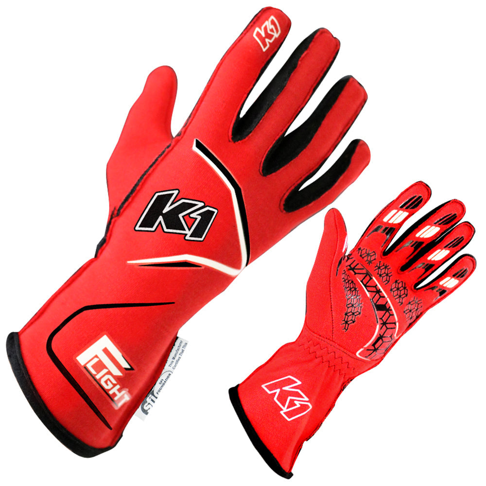 K1 Flight Adult Nomex® Auto Racing Gloves SFI 3.3/5 - Red - Small