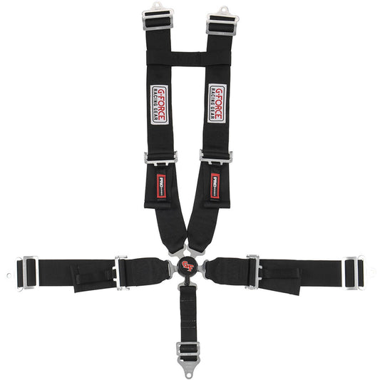 Harness - 5 Point - Camlock - SFI 16.1 - Pull Down Adjust - Bolt-On - H-Type Harness - Black - Kit