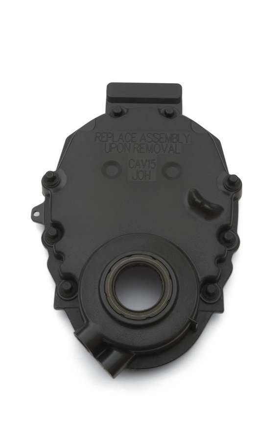Timing Cover - 1-Piece - Gaskets / Hardware / Seal Included - Plastic - Black - Small Block Chevy - Each