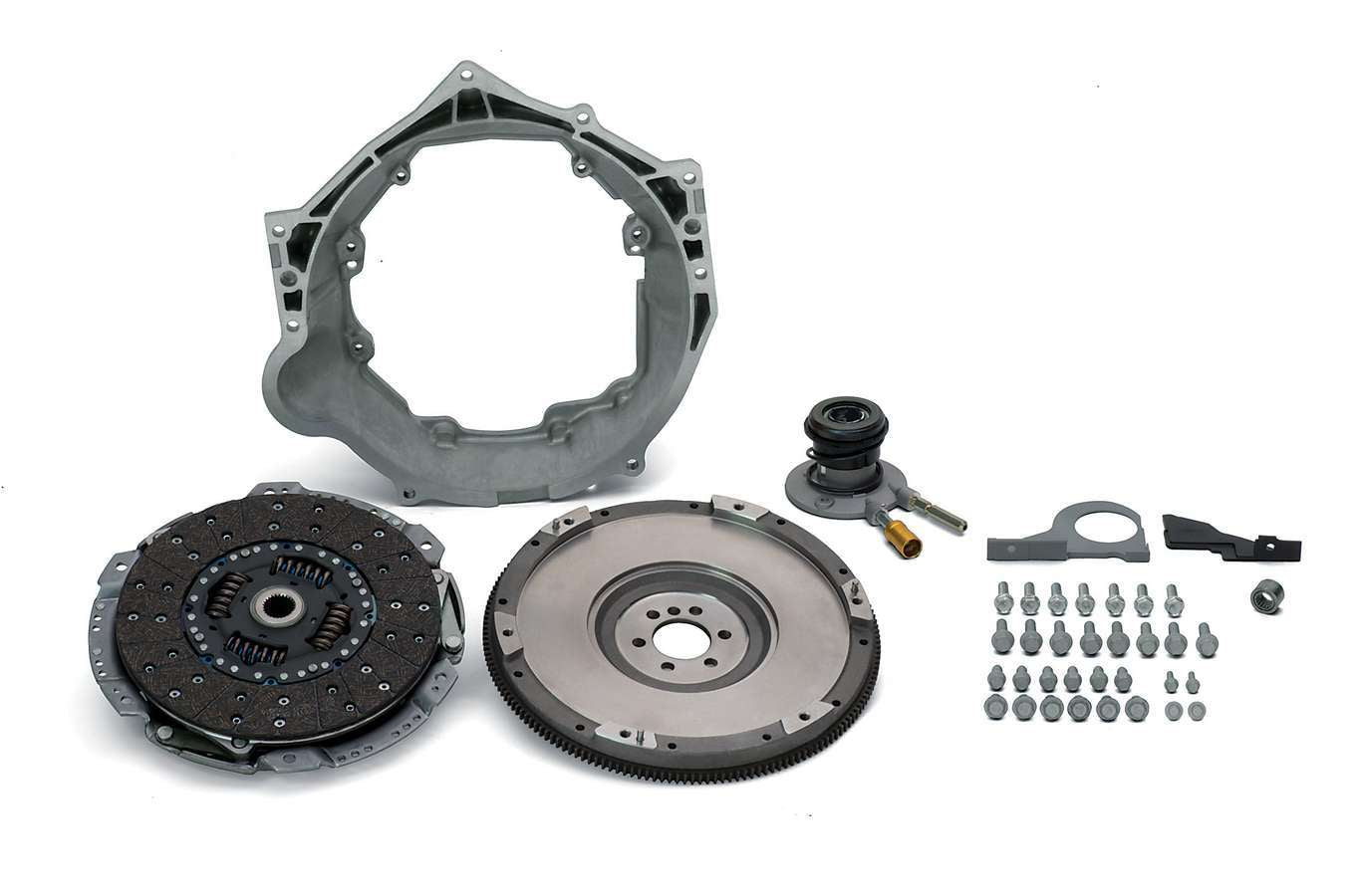 Clutch Kit - High Strength - Single Disc - 1-1/8 in x 26 Spline - 6 Bolt Flange Flywheel - Bellhousing / Clutch Bearing / Dust Cover / Hardware Included - Aluminum - GM LS-Series - Kit