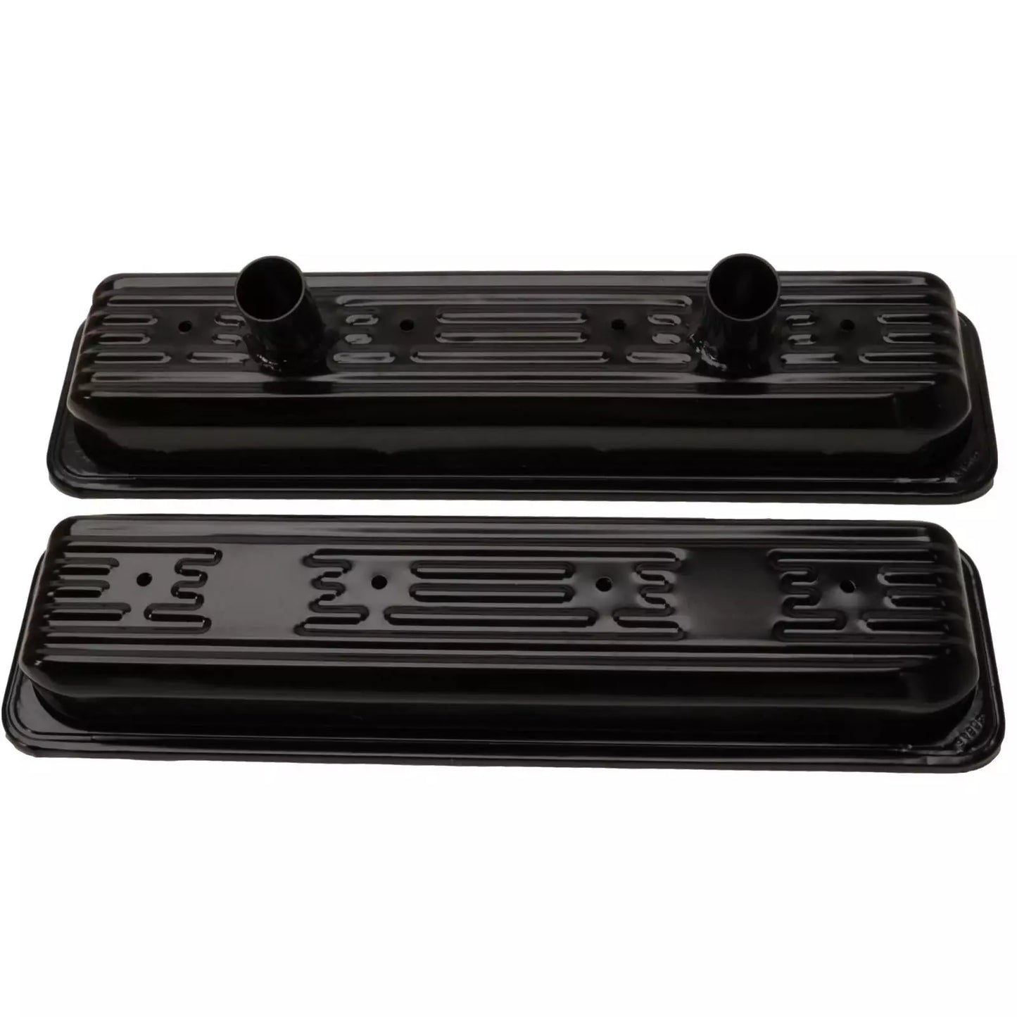 Valve Cover - Circle Track - Stock Height - Breather Tubes - Steel - Black Paint - Center Bolt - Small Block Chevy - Pair