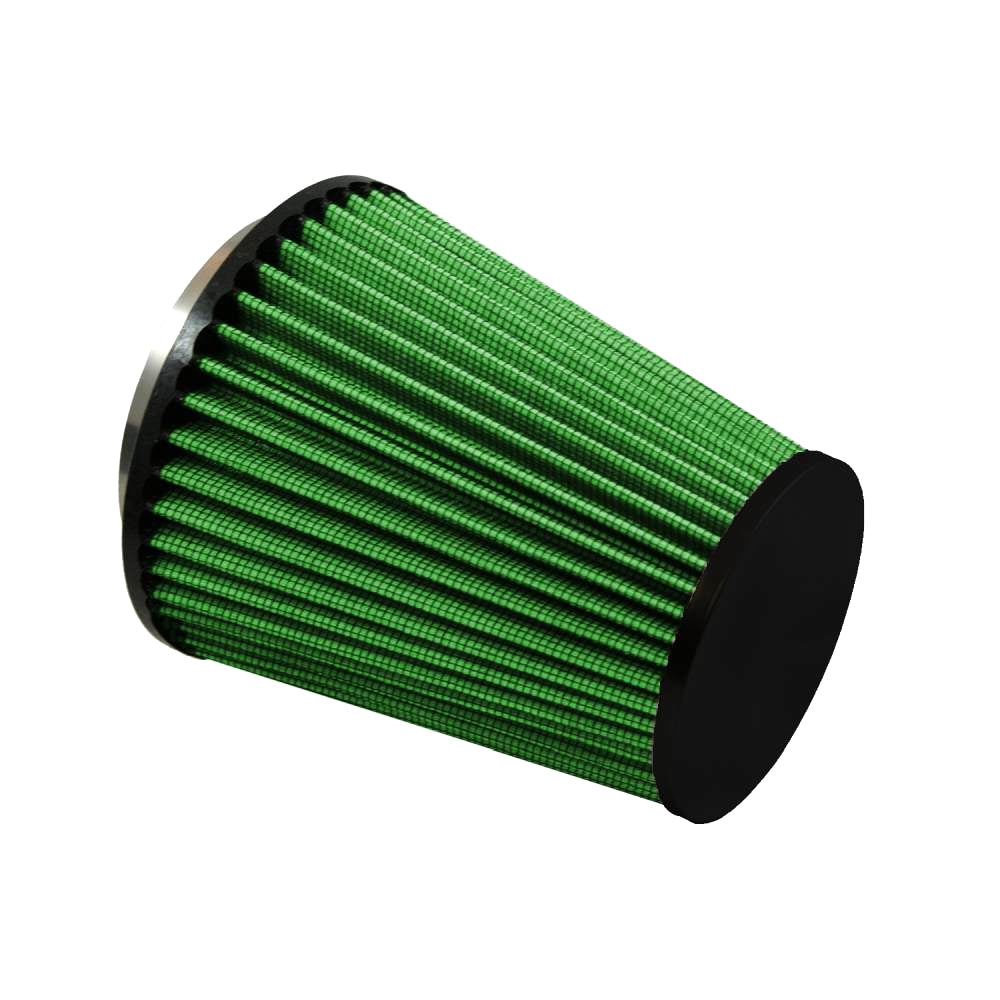 Air Filter Element - Clamp-On - Conical - 5.5 in Diameter Base - 4 in Diameter Top - 6.5 in Tall - 3.5 in Flange - Reusable Cotton - Green - Universal - Each