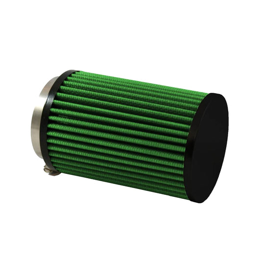 Air Filter Element - Clamp-On - Round - 4 in Diameter - 6 in Tall - 2.56 in Flange - Reusable Cotton - Green - Universal - Each