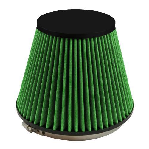 Air Filter Element - Clamp-On - Conical - 7.5 in Diameter Base - 4.75 in Diameter Top - 4 in Tall - 6 in Flange - Reusable Cotton - Green - Universal - Each