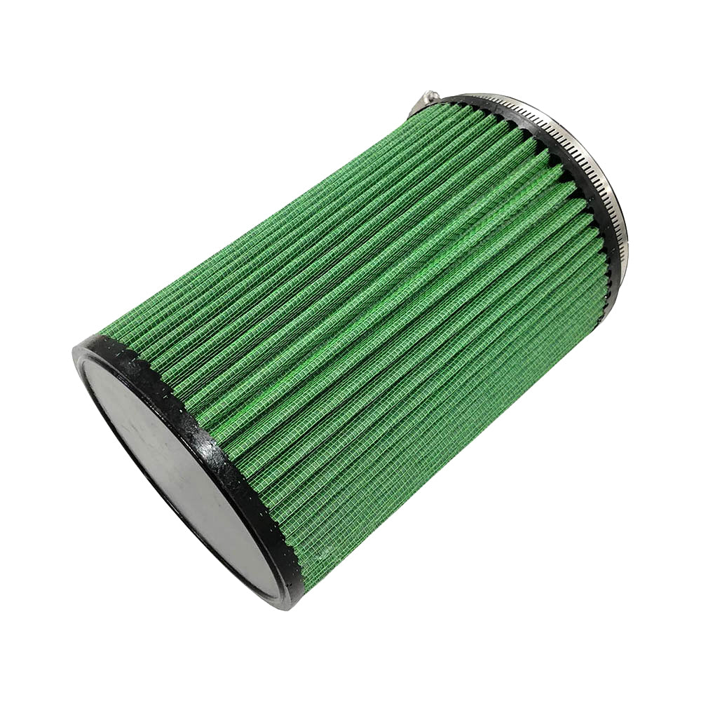 Air Filter Element - Clamp-On - Round - 6 in Diameter - 9 in Tall - 5 in Flange - Reusable Cotton - Green - Universal - Each
