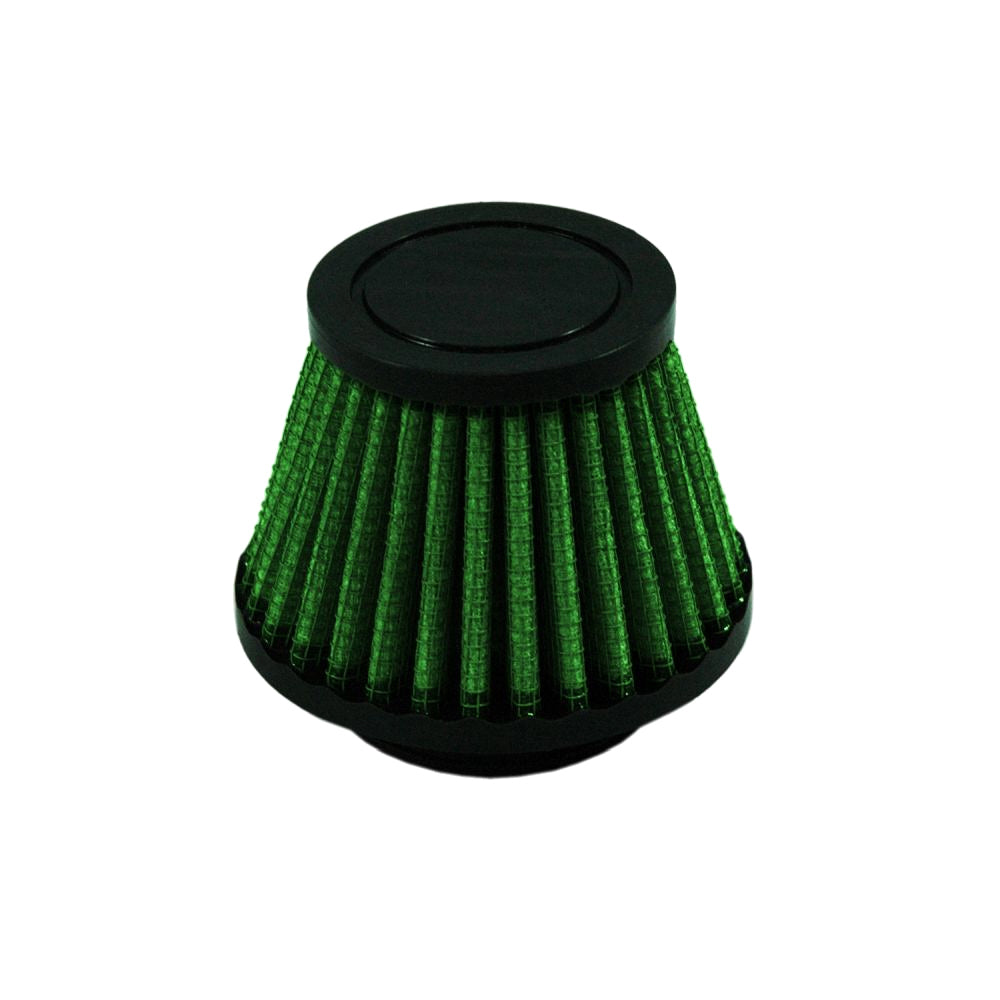 Air Filter Element - Clamp-On - Conical - 2.25 in Diameter Base - 2 in Diameter Top - 2.25 in Tall - 1.38 in Flange - Reusable Cotton - Green - Universal - Each