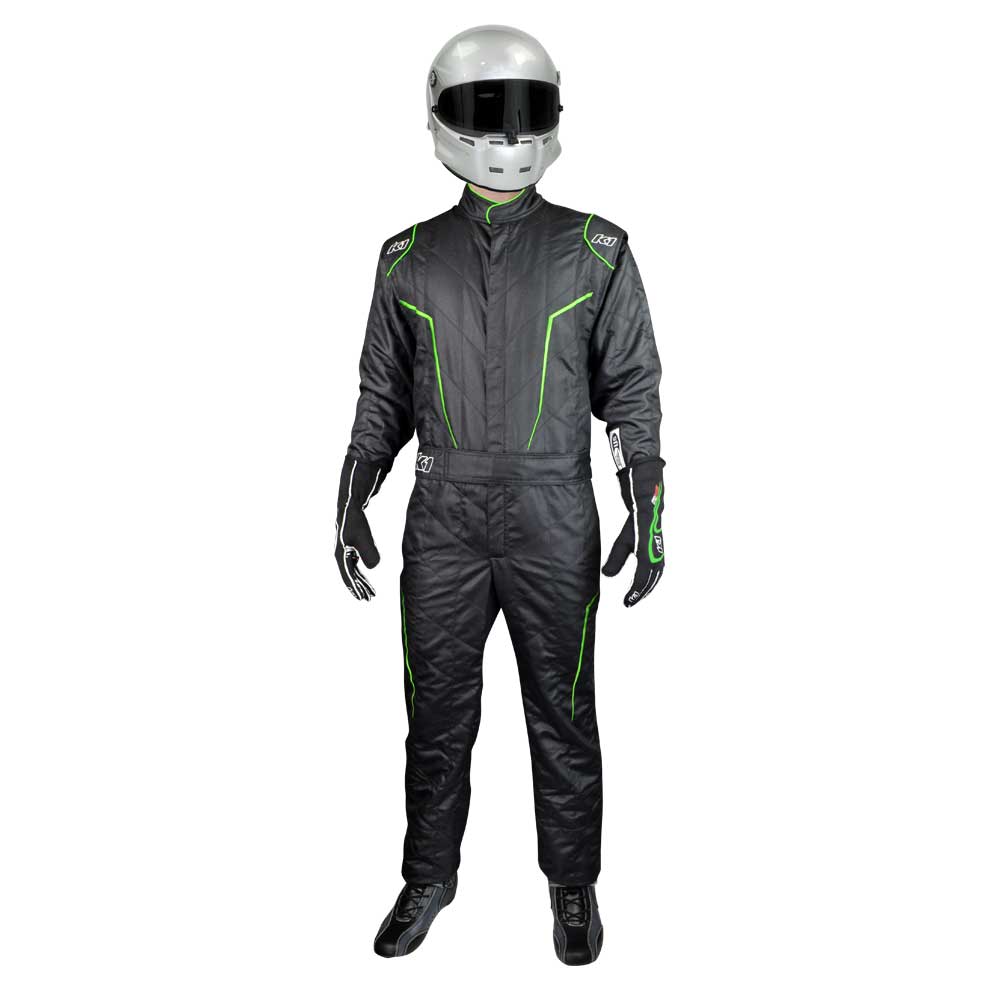 K1 GT2 Adult Nomex® Fire Suit - SFI 3.2A/5 - Black, Flo Green - Small 48