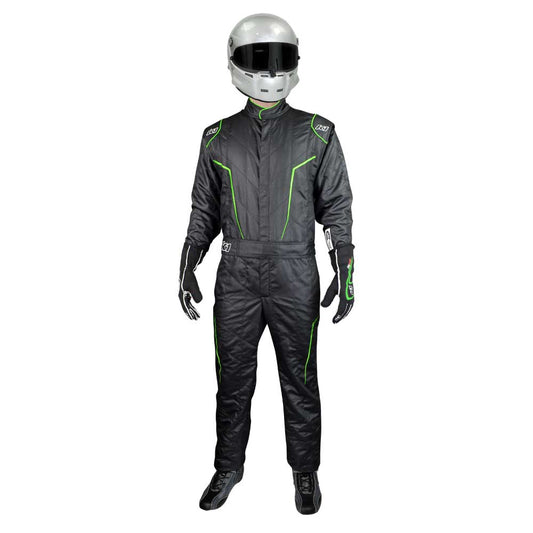 K1 GT2 Adult Nomex® Fire Suit - SFI 3.2A/5 - Black, Flo Green - 3XL 68