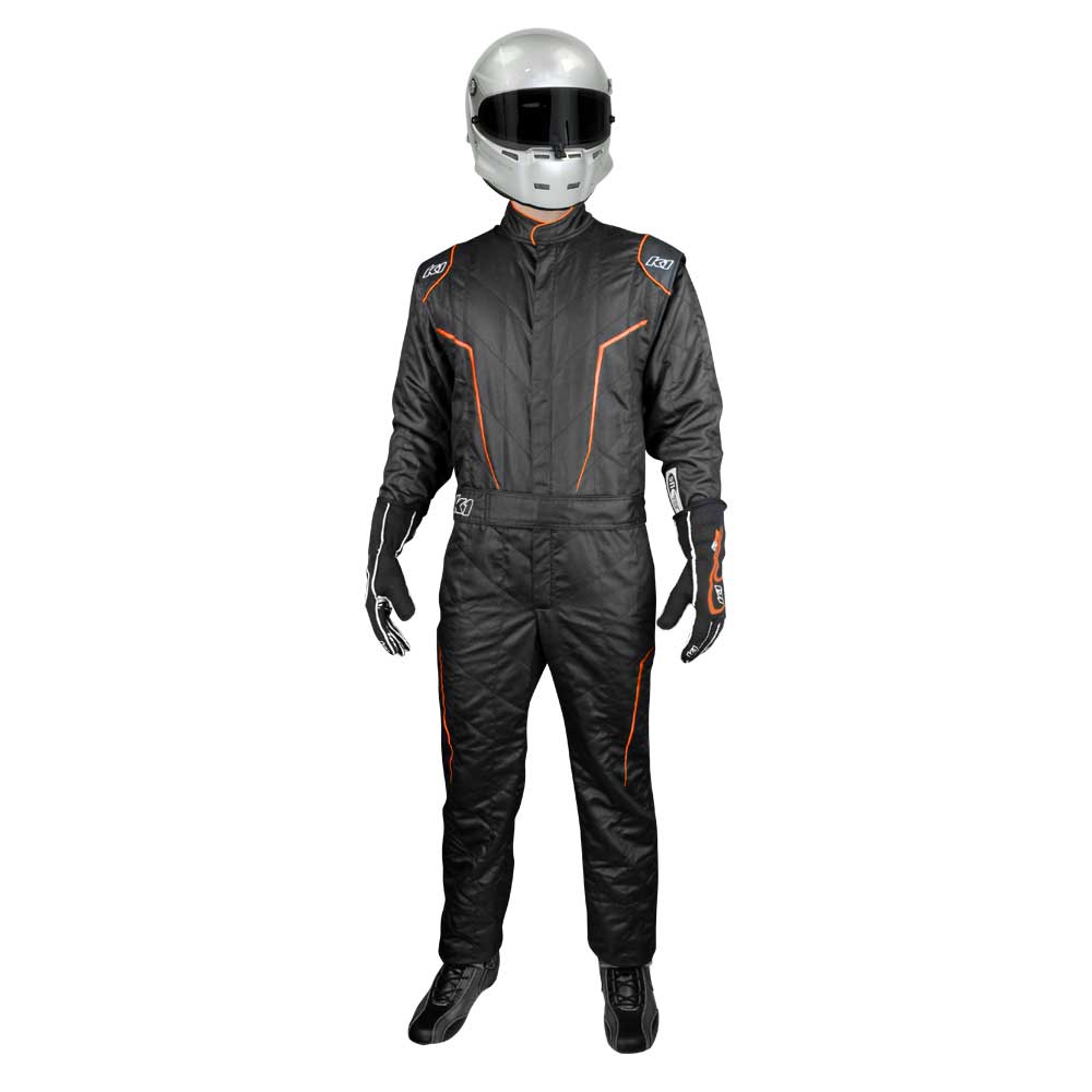 K1 GT2 Adult Nomex® Fire Suit - SFI 3.2A/5 - Black, Flo Orange - Small 48