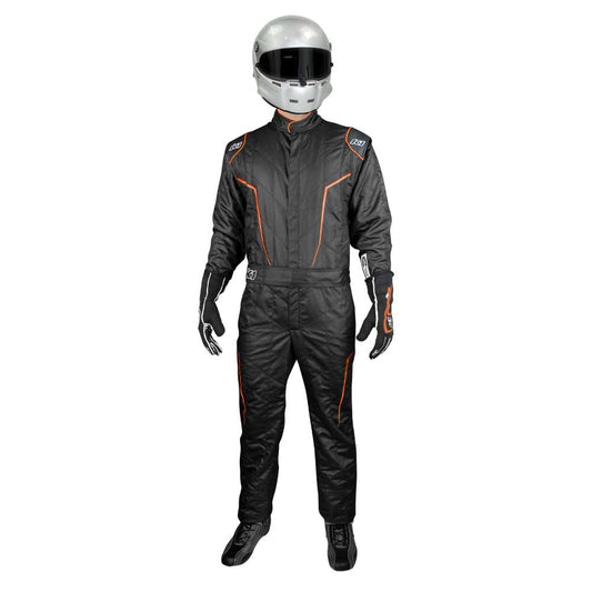 K1 GT2 Adult Nomex® Fire Suit - SFI 3.2A/5 - Black, Flo Orange - Small 48