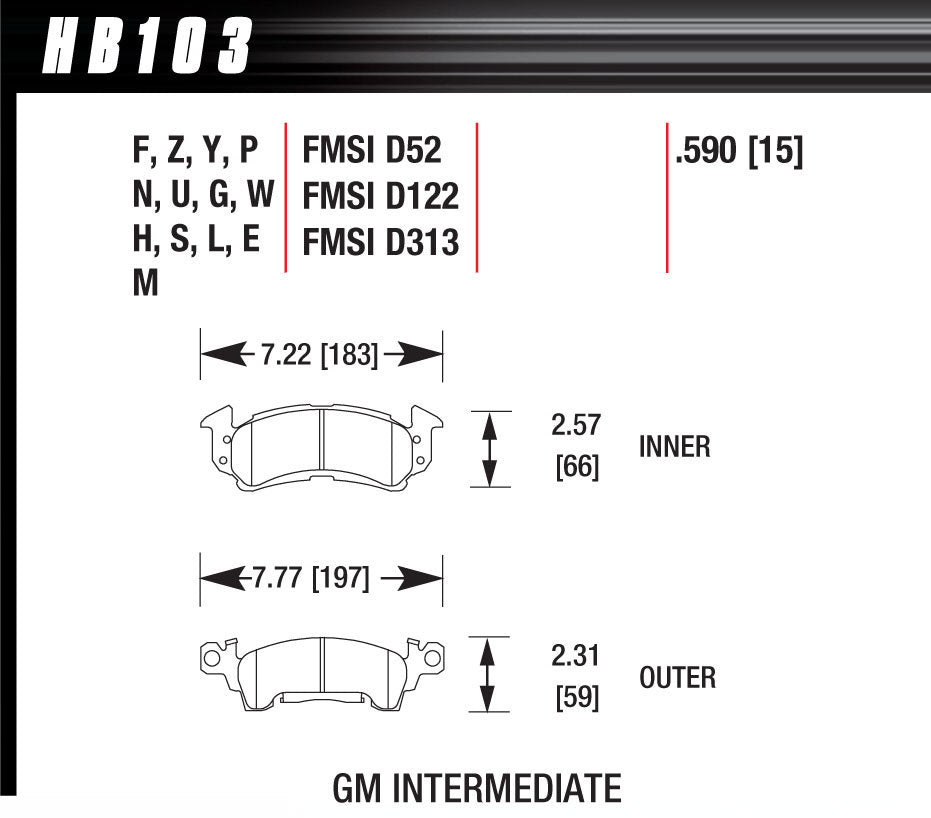 Brake Pads - Blue 9012 Compound - Low-Intermediate Torque - Low-Mid Temperature - D52 - Set of 4