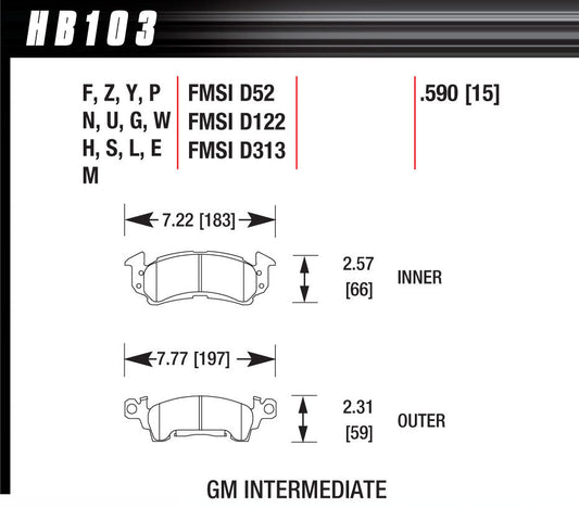 Brake Pads - Blue 9012 Compound - Low-Intermediate Torque - Low-Mid Temperature - D52 - Set of 4