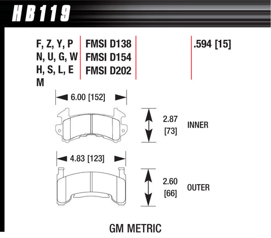 Brake Pads - HPS Compound - High Torque - Rear - GM Metric Caliper - Set of 4