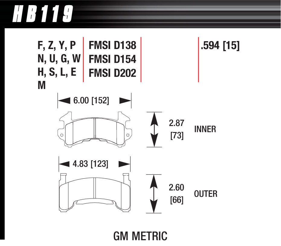 Brake Pads - DTC-60 Compound - High Torque - High Temperature - GM Metric Caliper - Set of 4