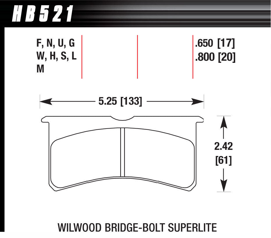 Brake Pads - DTC-60 Compound - High Torque - High Temperature - Wilwood Superlite Bridge Bolt Style Caliper - Set of 4