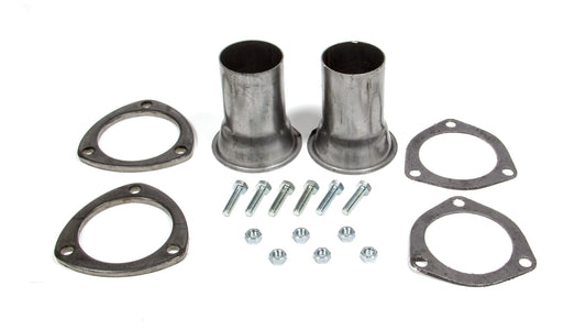 Collector Reducer - Husler Race - 3 in Inlet to 2-1/4 in OD Outlet - 3-Bolt Flange - Gaskets - Steel - Natural - Pair