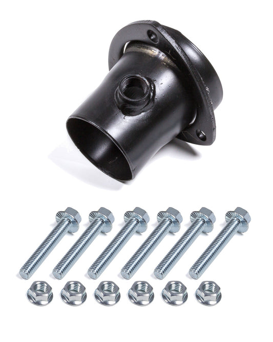 Collector Reducer - 3 in Inlet to 2-1/2 in OD Outlet - 3-Bolt Ball and Socket Flange - Hardware Included - O2 Bung - Steel - Black Paint - Each