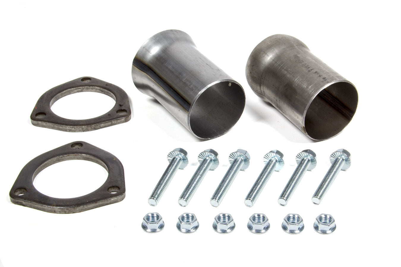 Collector Reducer - 2-1/2 in Inlet to 2-1/2 in OD Outlet - 3-Bolt Ball and Socket Flange - Hardware Included - Steel - Natural - Pair