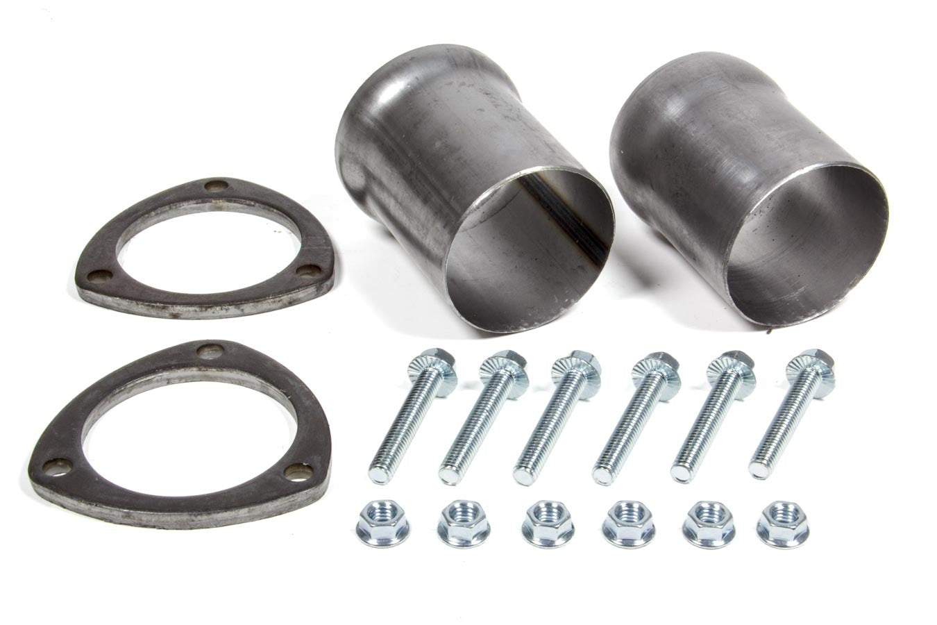 Collector Reducer - 3 in Inlet to 3 in OD Outlet - 3-Bolt Ball and Socket Flange - Hardware Included - Steel - Natural - Pair