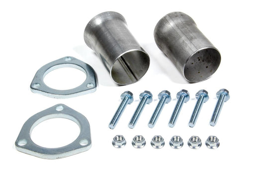 Collector Reducer - 2-1/2 in Inlet to 2-1/2 in OD Outlet - 3-Bolt Ball and Socket Flange - Hardware Included - Steel - Aluminized - Pair