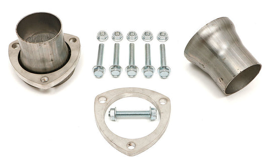 Collector Reducer - 3 in Inlet to 2-1/2 in OD Outlet - 3-Bolt Ball and Socket Flange - Hardware Included - Steel - Natural - Pair