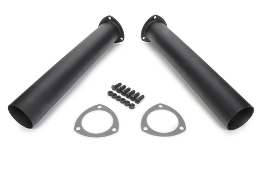 Collector Reducer Extension - 3 in 3-Bolt Inlet to 3 in Outlet - 18 in Long - Gaskets / Hardware Included - Steel - Black Paint - Pair