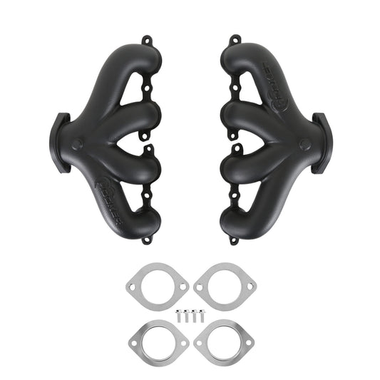 Engine & Accessories Manifold - BlackHeart - Center ump - 2-1/2 in Outlet - Cast Iron - Black Ceramic Coated - GM LS-Series - Pair
