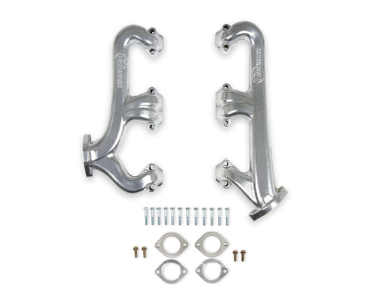 Engine & Accessories Manifold - 2.50 in Outlet - Raised D Port - Iron - Silver Ceramic - Small Block Chevy - Pair