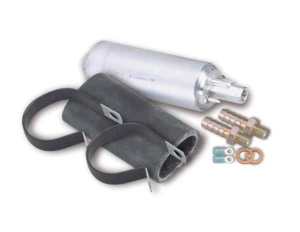 Fuel Pump - Electric - In-Line - 80 gph at 15 psi - 3/8 in Hose Barb Inlet / Outlet - Silver - Gas - Each