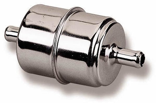 Fuel Filter - In-Line - 40 Micron - Paper Element - 3/8 in Hose Barb Inlet - 3/8 in Hose Barb Outlet - Steel - Chrome - Each