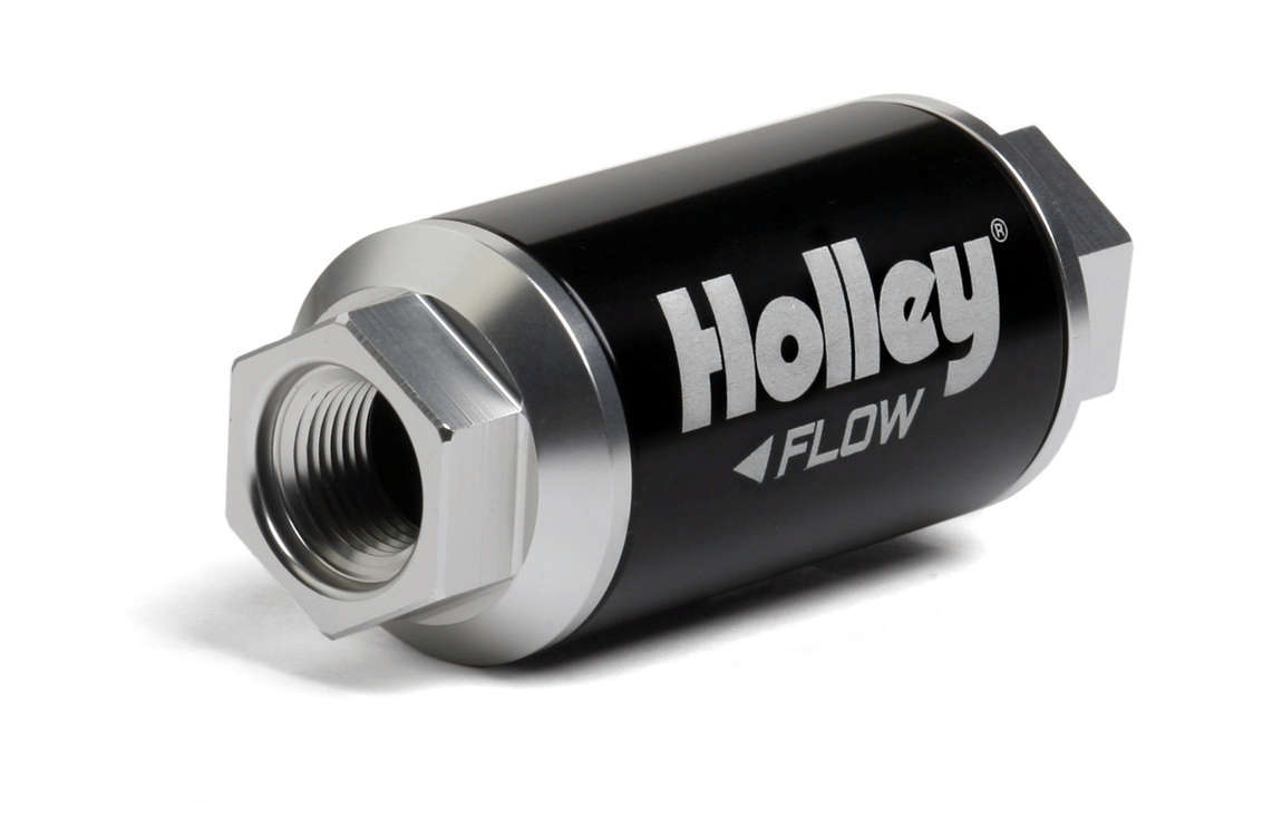 Fuel Filter - Billet HP - In-Line - 10 Micron - Paper Element - 3/8 in NPT Female Inlet - 3/8 in NPT Female Outlet - Aluminum - Black / Clear Anodized - Each