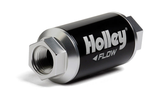 Fuel Filter - Billet HP - In-Line - 100 Micron - Stainless Element - 3/8 in NPT Female Inlet - 3/8 in NPT Female Outlet - Aluminum - Black / Clear Anodized - Each