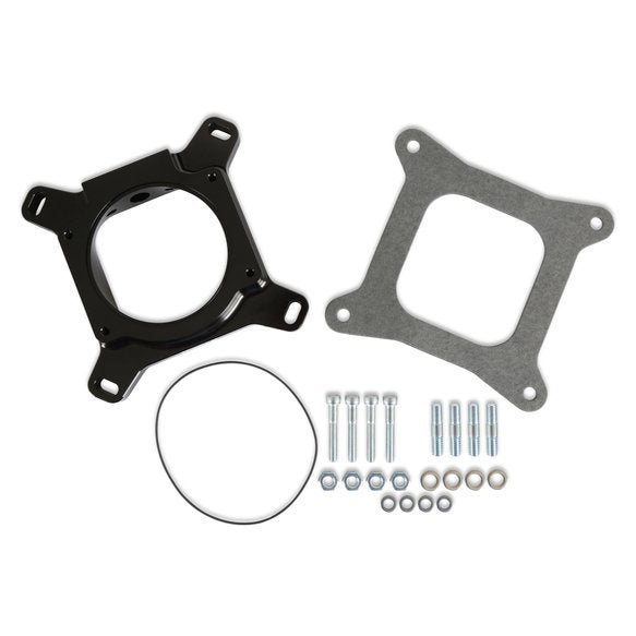 Throttle Body Adapter - 1 in Thick - Gasket / Hardware Included - Aluminum - Black Anodized - Holley 4150 to Drive-By-Wire LS - GM LS-Series - Each