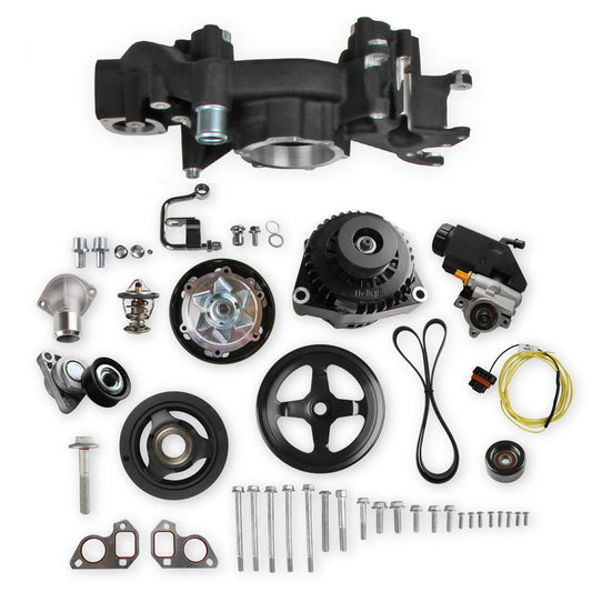 Pulley Kit - 6-Rib Serpentine - Cast Aluminum - Black - Small Block Chevy - Kit