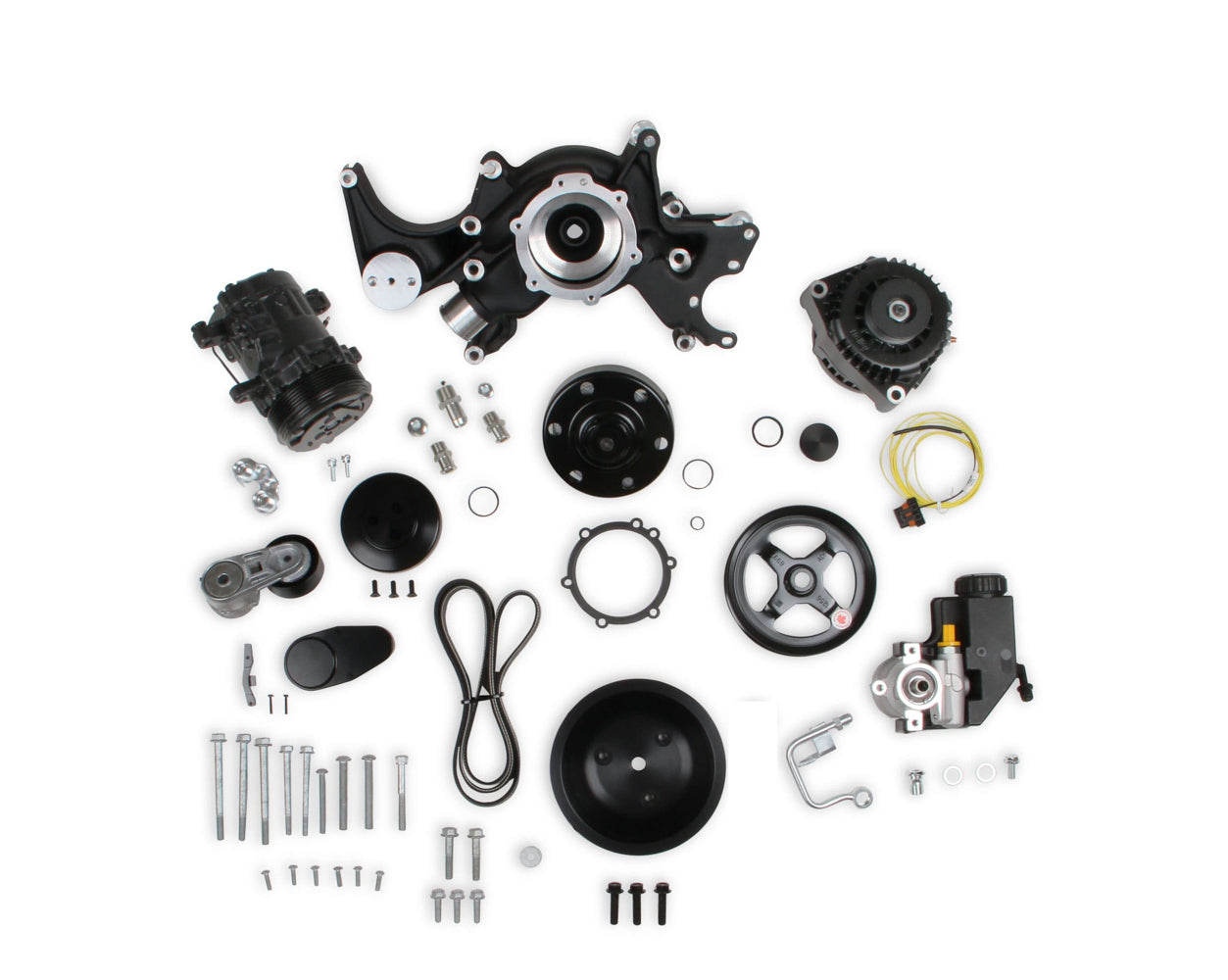 Pulley Kit - 6-Rib Serpentine - Aluminum - Black Anodized - Small Block Chevy - Kit