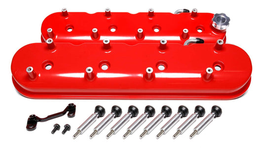 Valve Cover - Tall - Baffled - Coil Mounting Bosses - Aluminum - Red Powder Coat - GM LS-Series - Kit