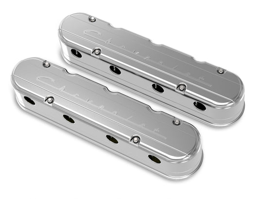 Valve Cover - Tall - 3.75 in Height - Chevrolet Script - Hidden Coils - 2-Piece - Stainless Hardware - Cast Aluminum - Polished - GM LS-Series - Pair