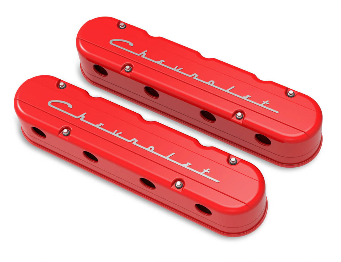 Valve Cover - Stock Height - Chevrolet Script - Aluminum - Red Powder Coat - GM LS-Series - Pair